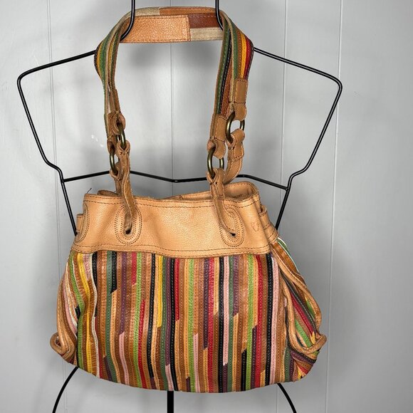 Lucky‎ Multicolor Leather Striped Satchel Shoulder Bag Purse Boho EUC Hippie - Picture 5 of 13